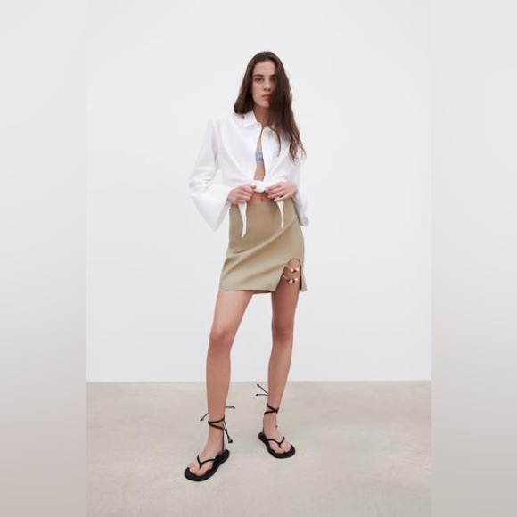 ZARA LINEN MINI SKIRT - Picture 3 of 10